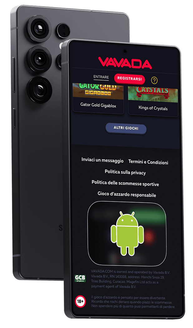 Interfaccia dell'app Android Vavada – download APK e accesso rapido ai giochi